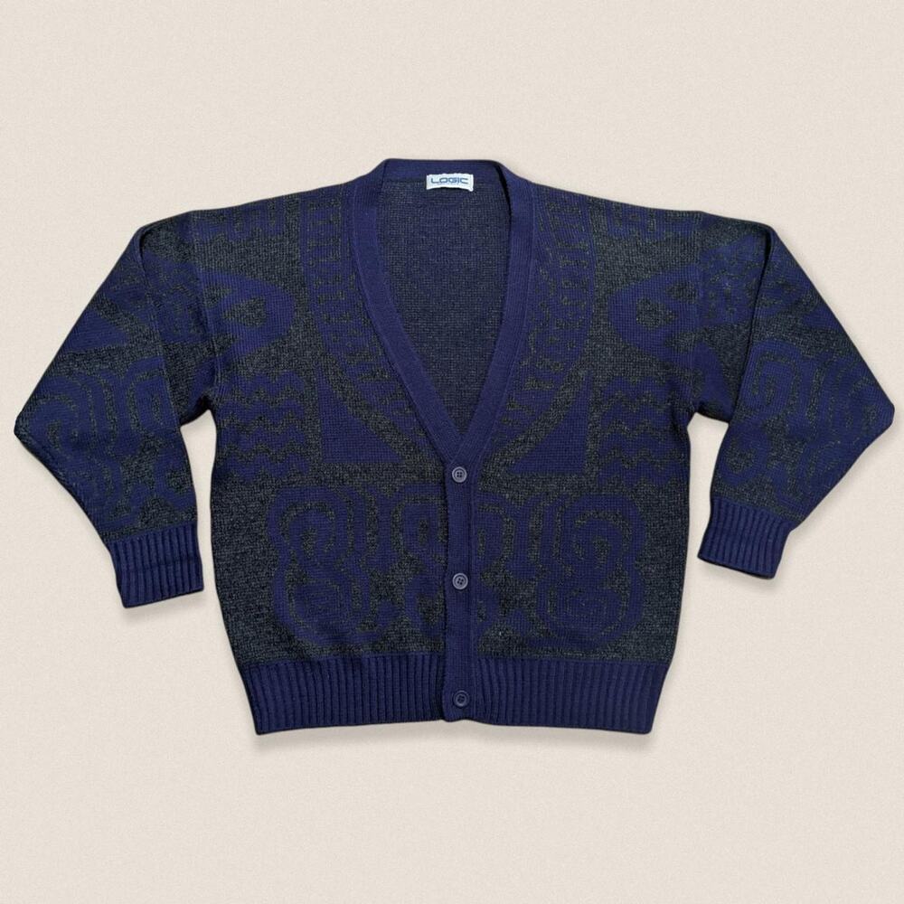 Vintage Grandpa Cardigan Sweater V neck Size XL Logic